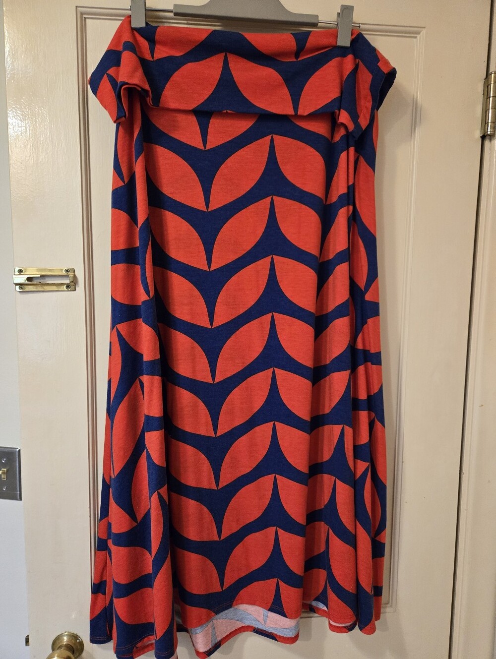 Lularoe Maxi Skirt Navy and Red Geometric Print